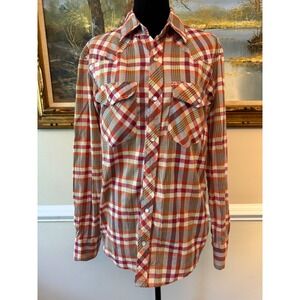 Vintage Casual Country Outfitters Mens Small Red Plaid Western Pearl Snap Shirt